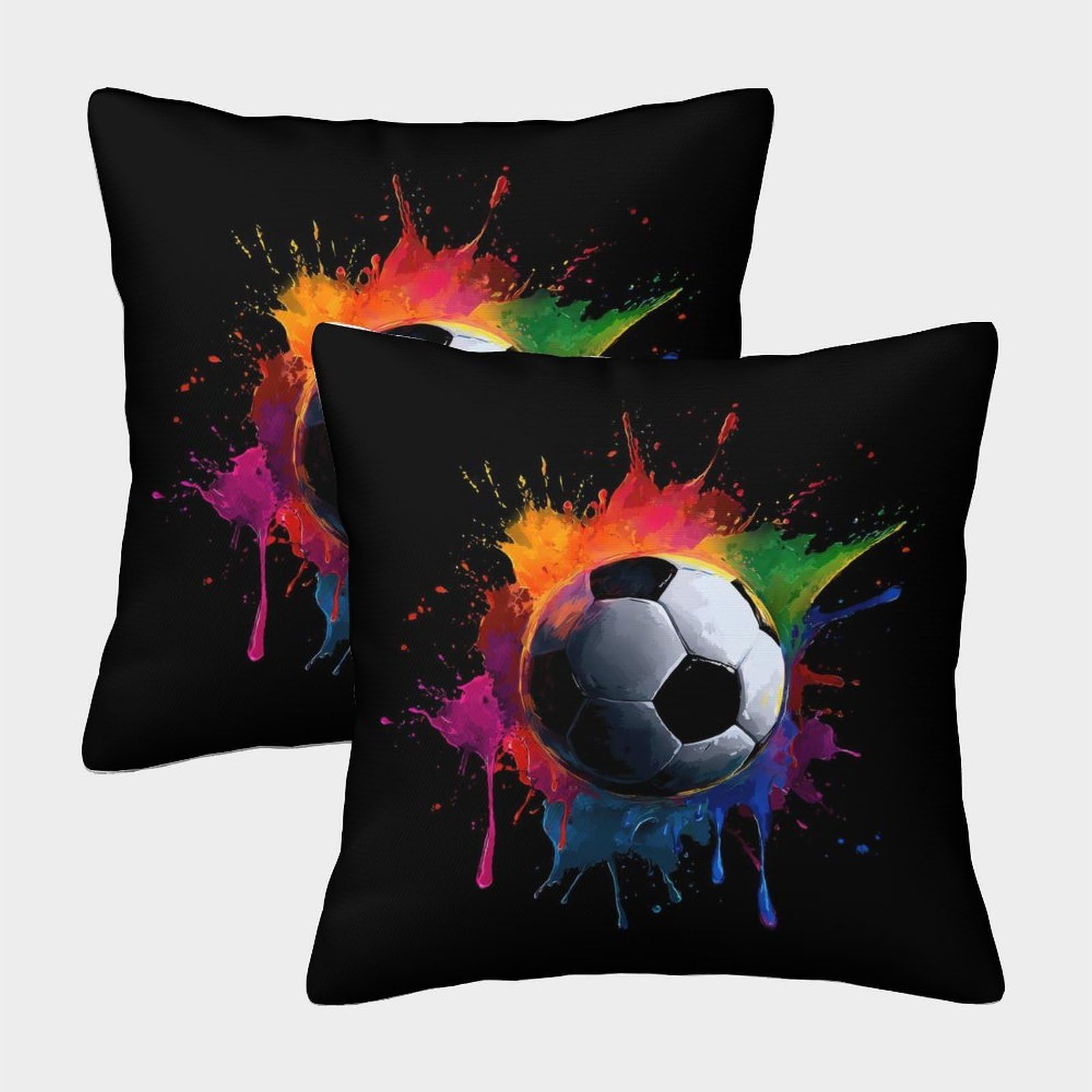 QFVANSIYO Color Splash Soccer 3D Printed Pillowcase Microfiber Bedroom Decor Football Pillow Cover for Teens Adults 45x45cm