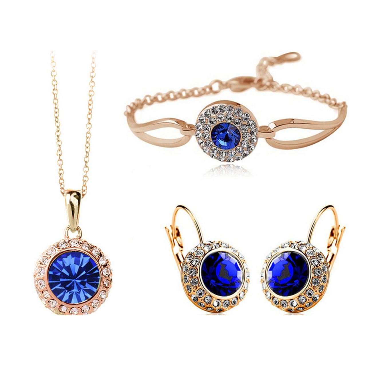 FDEETY Conjuntos de Joyas para Mujer Cristal Novia Collar Vintage Boda Pendientes y Pulsera Boda Novia Dama de Honor Regalo Joyería