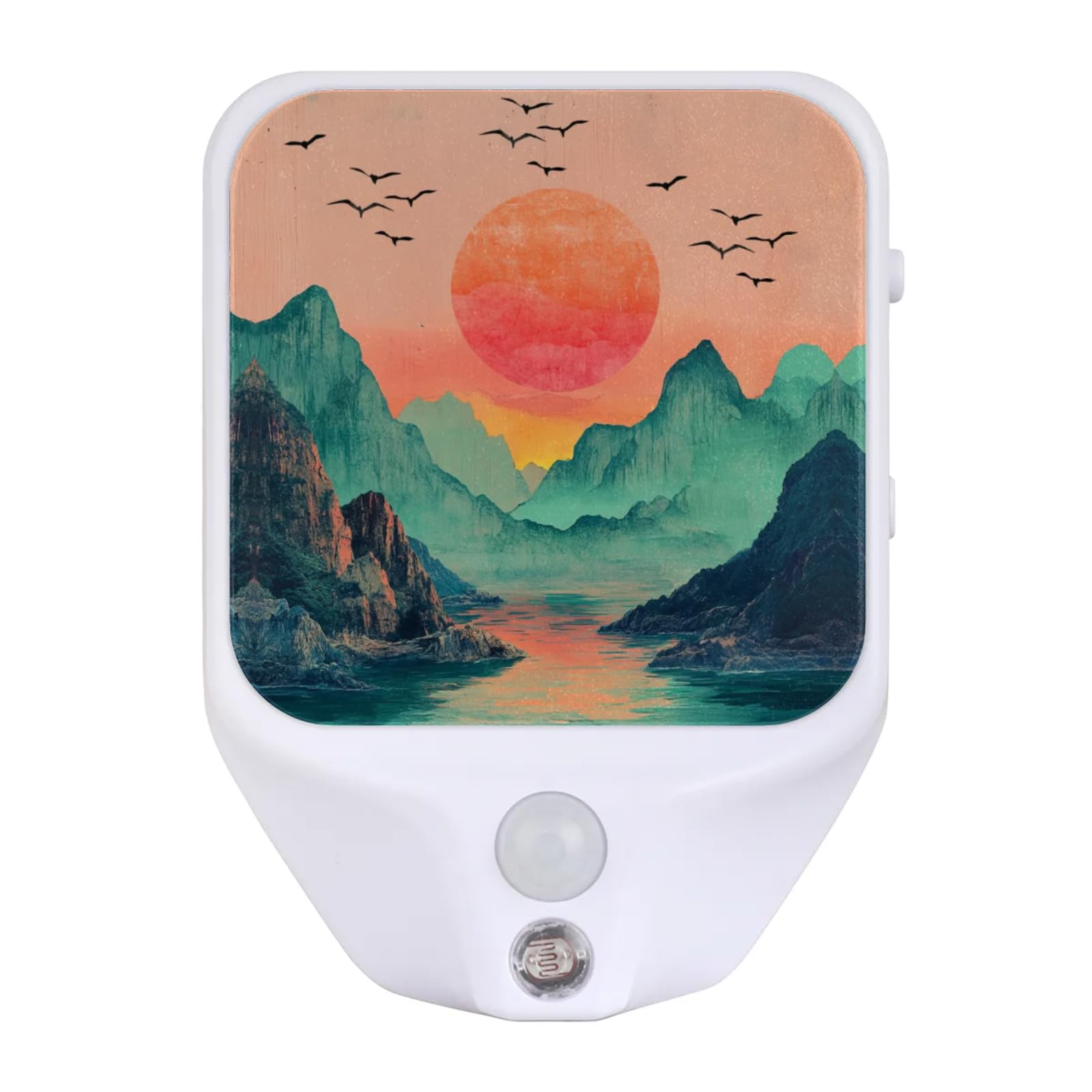 Mountains Sea And Birds Night Lights Plug into Wall Motion Sensor LED Night Light Lamp for Kids, Dusk to Dawn Smart Sensor Dimmable Nightlights for Adults Kids Room Bedroom Bathroom Hallway Stairway