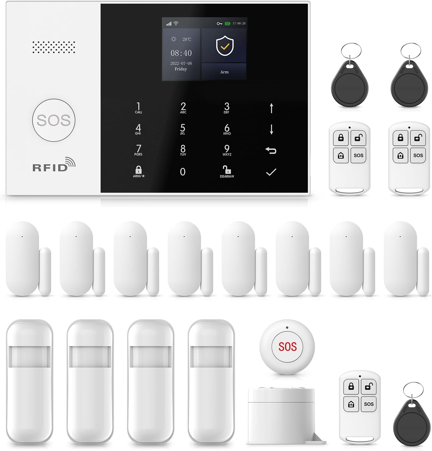 Home Security Systems,Door & Window Alarms for Home Kit,WiFi+GSM/4G Door/Window Alarm,Motion Sensors,SOS Button,Remote orSmart Life Tuya APP Control,for Apartment Kids Safety NO Monthly Fees,