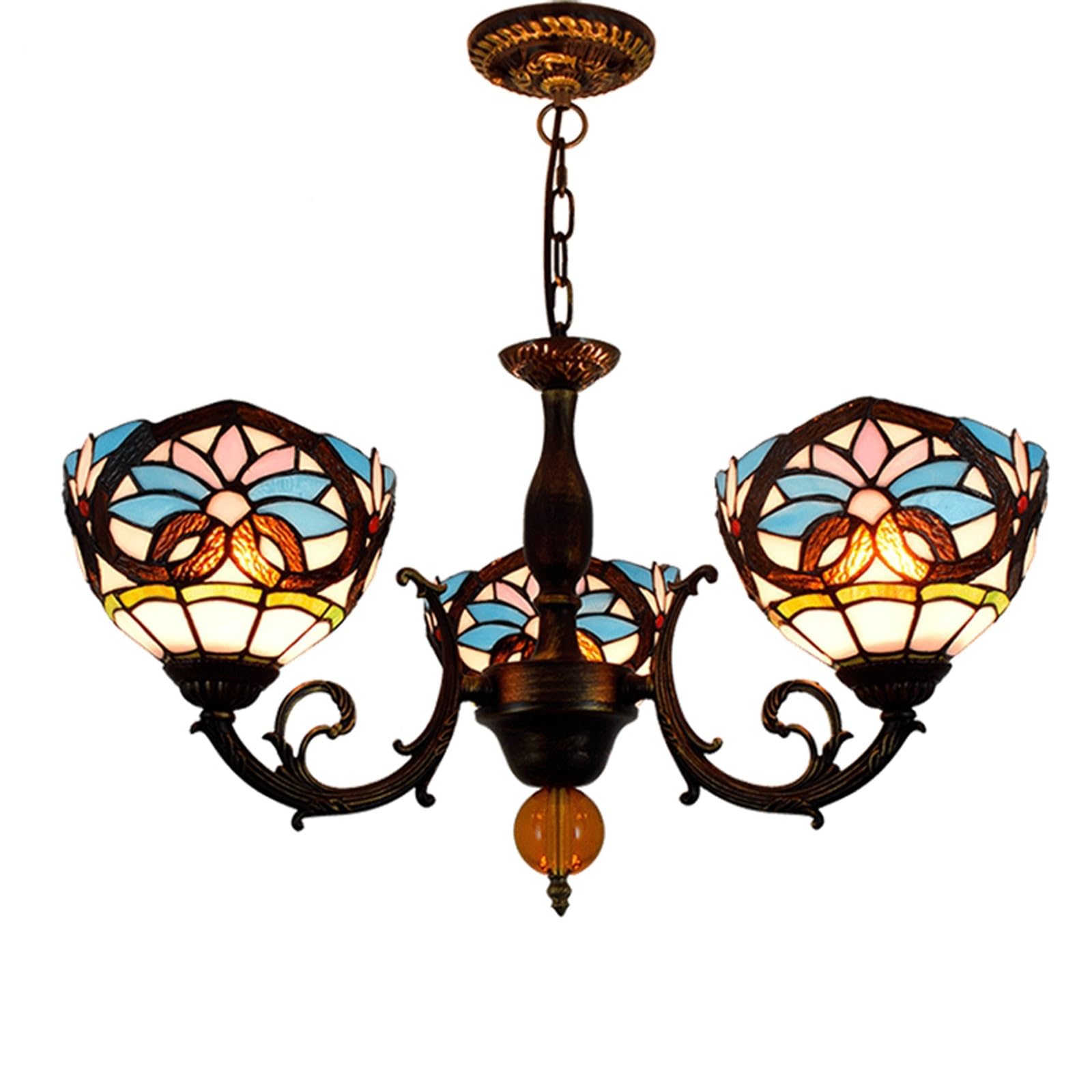 Lampadario in Vetro colorato, 3 Teste, 8 Pollici, Lampada da soffitto, Cuore Blu, Stile Vintage, Lampada a Sospensione per Sala da Pranzo, Soggiorno, Camera da Letto, Ristorante, corridoio