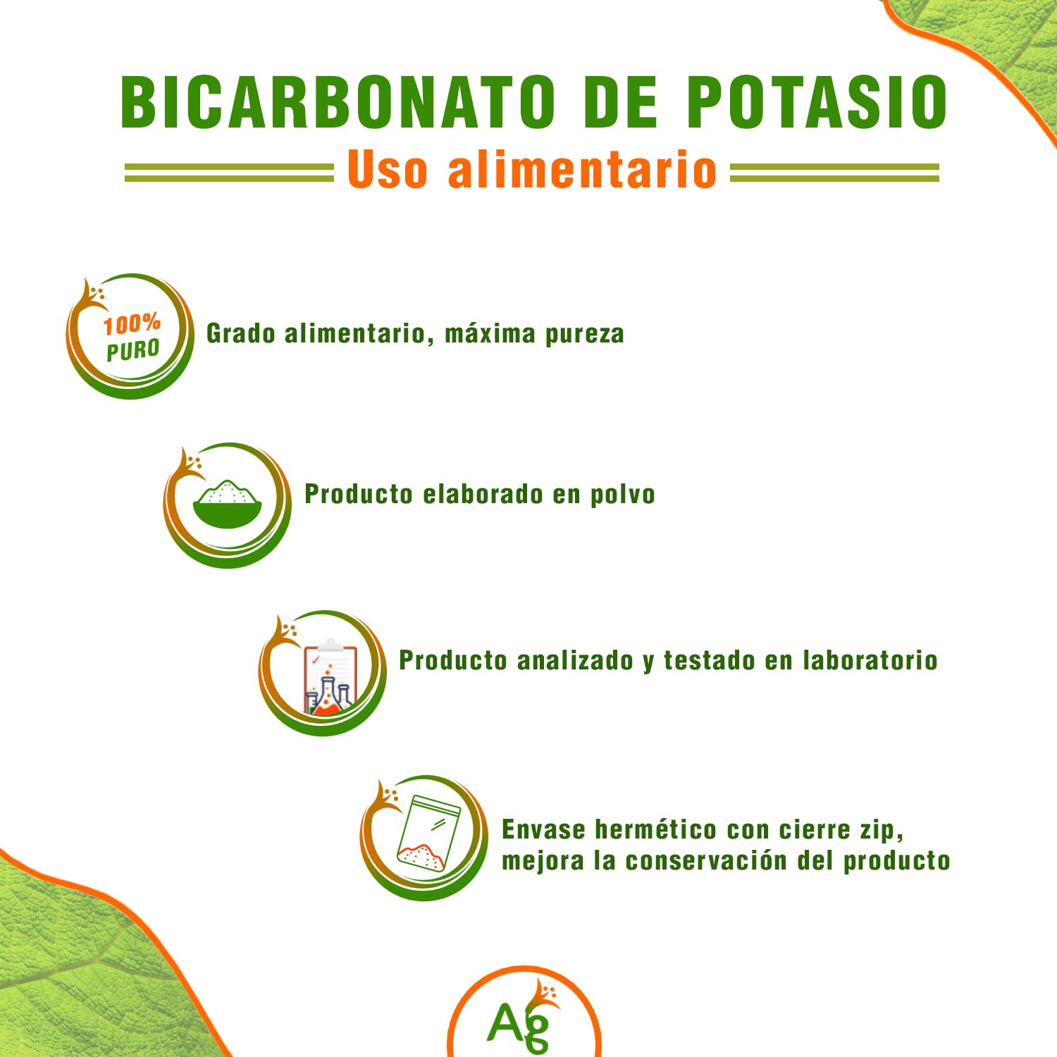 Bicarbonato de Potasio 1 KG Puro en Polvo Uso Alimentario