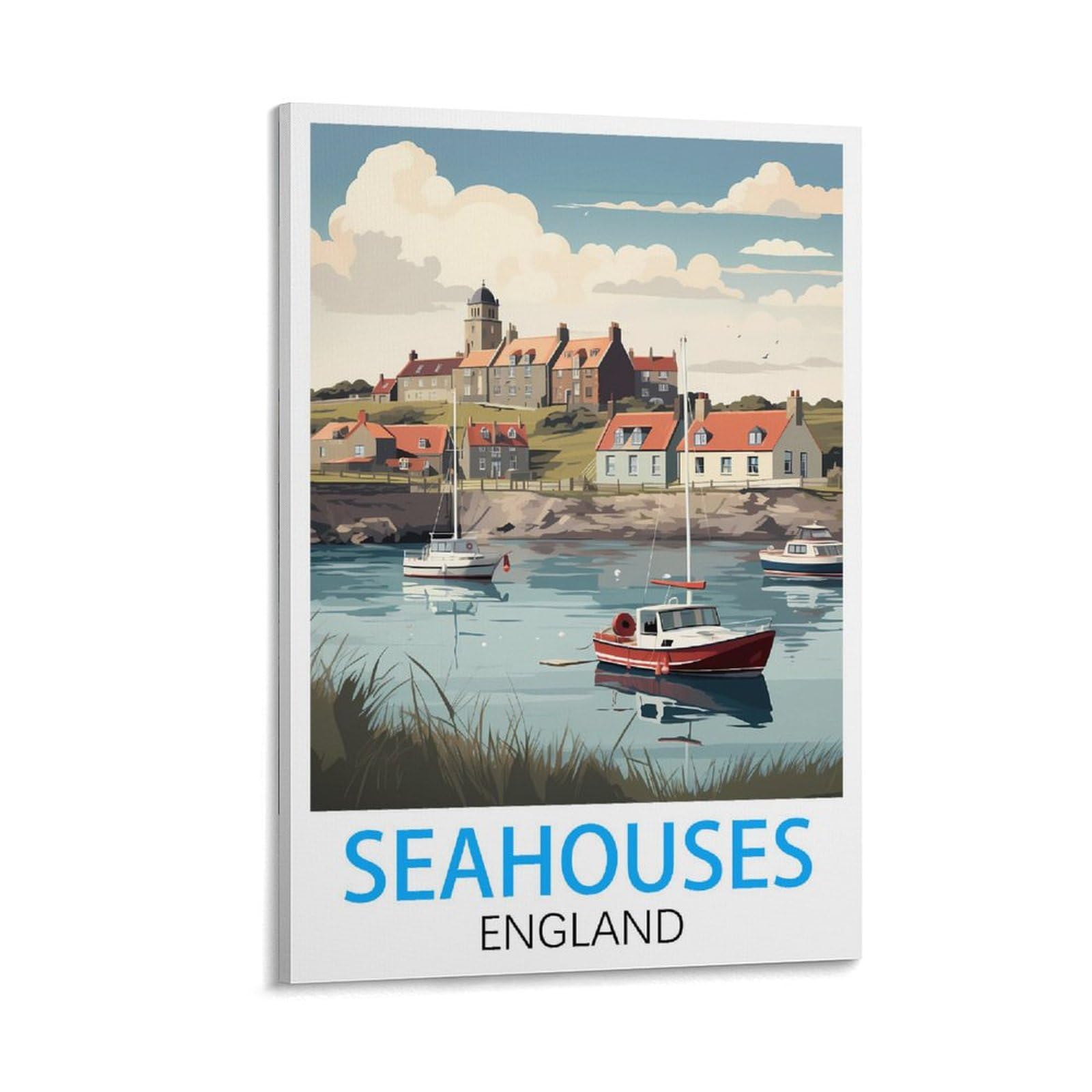 Lolwnni Frame-Style Seahouses England Vintage Travel Posters 08X12inch(20X30cm) Canvas Wall Art Print Picture Paintings For Living Room Bedroom Decor