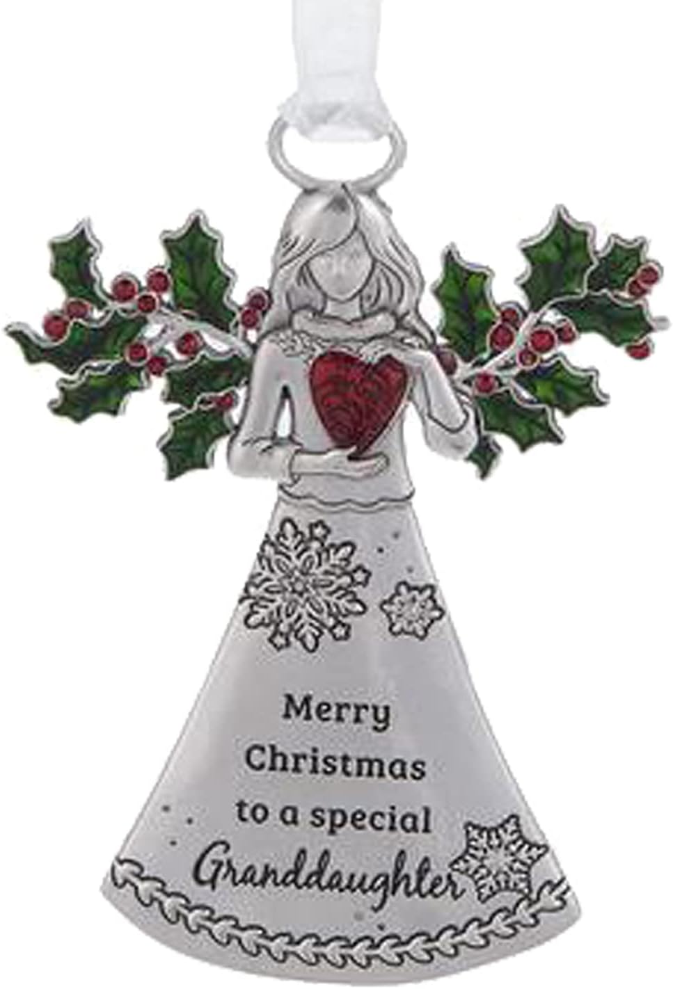 Granddaughter Christmas Ornament for Tree – Merry Christmas to a Special Granddaughter Angel with Holly Wings, from Mother or Father in Red Gift Bag & Box - Image 2
