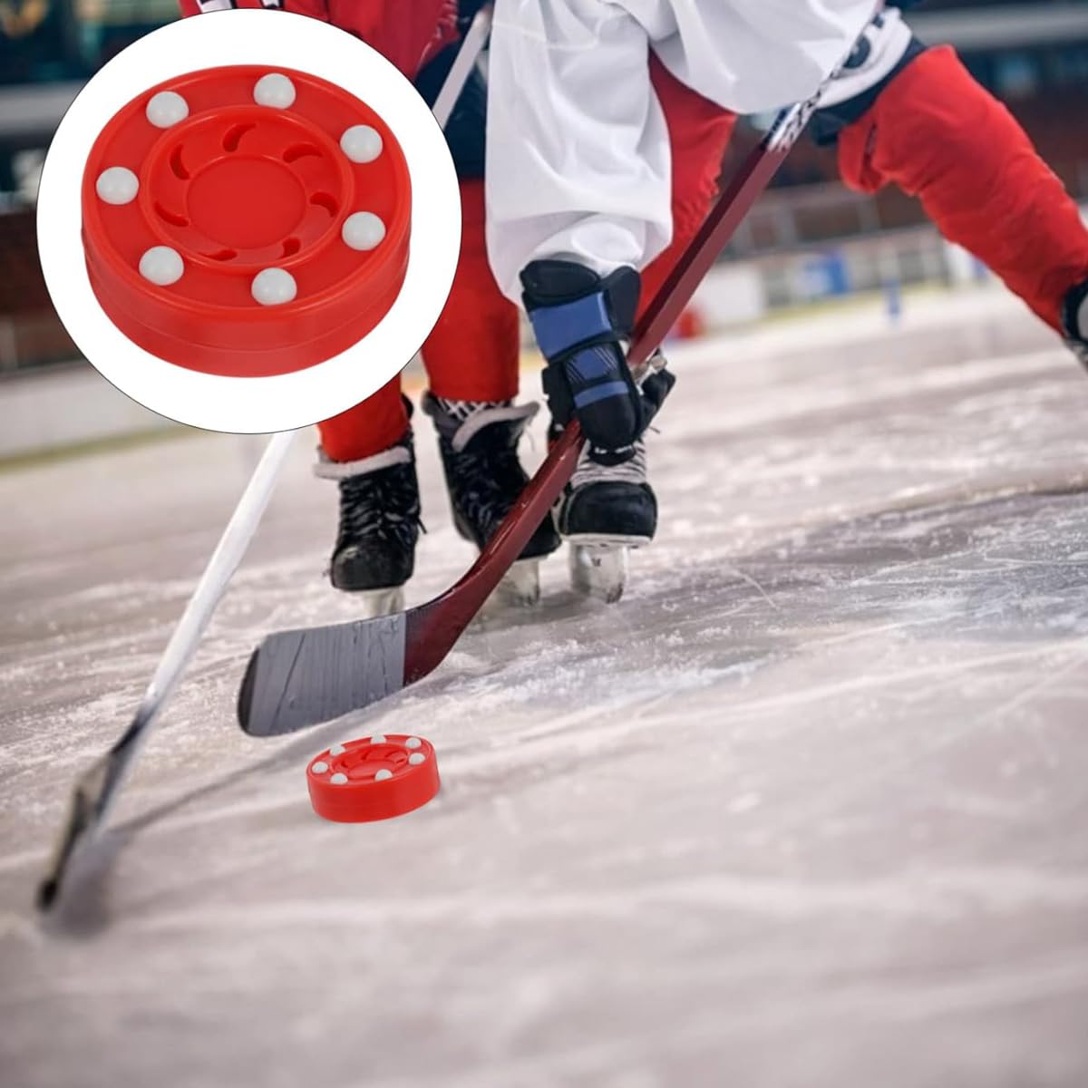 Kiuiom Palet De Hockey sur Route,Hockey sur roulettes pour Entraînement,Roller Hockey Jeu D'entraînement,Rollers De Hockey en Plein Air,Puck Street Hockey Intérieur,Rouge