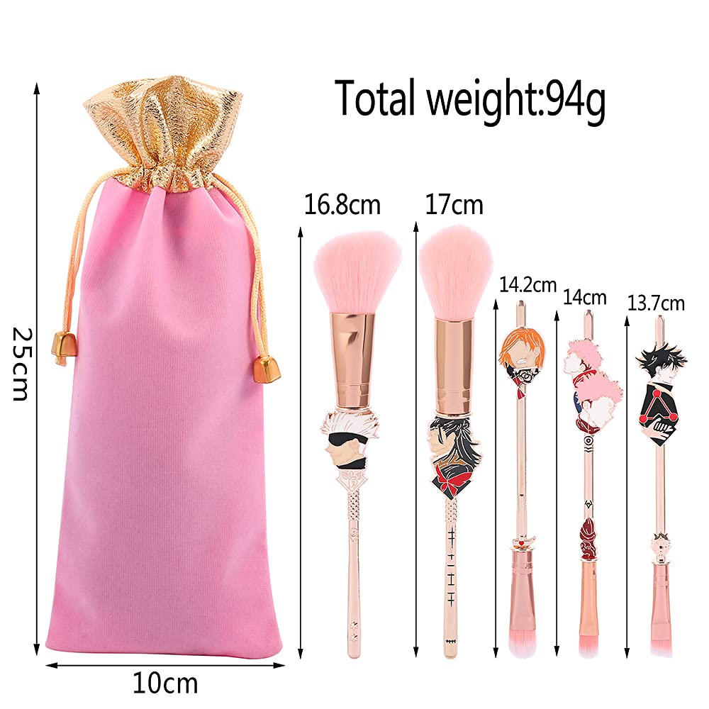 Jujutsu Kaisen Make-up-Pinsel-Set, 5-teilig, Anime Itadori Yuji Cosplay Geschenk Make-up Pinsel-Set für Frauen und Mädchen (Jujutsu Kaisen) - Pink