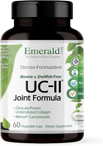EMERALD LABS Fórmula para articulaciones UC-II, fabricada con colágeno sin desnaturalizar tipo II, bioperina, curcuminoides y más para la salud