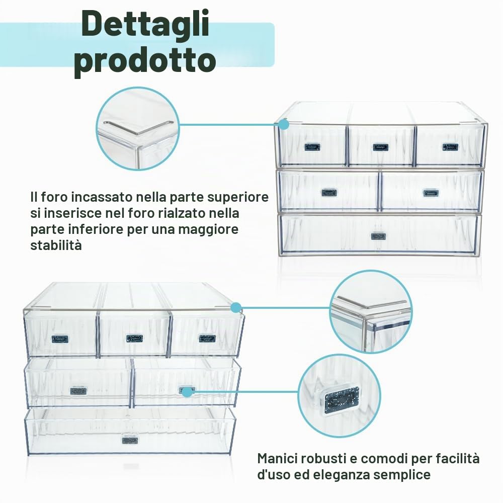 3PCS Cassetti Plastica Impilabili, Cassettiera Trucchi in Acrilico | Desktop Storage Box, Schminktisch Organizer mit 3 Schubladen, Aufbewahrungsboxen für Haus Kosmetik Schmuck Büro