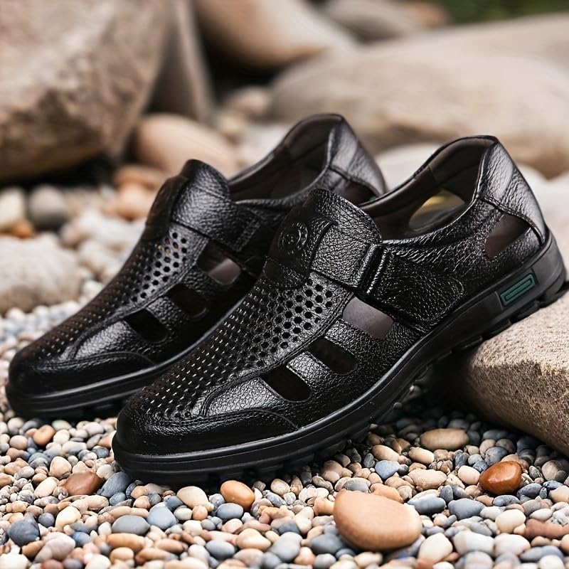 Men'S Summer Leather Sandals - Breathable, Non-Slip, Soft Sole, Round Toe,Plus Size Casual Stylish Sandals4