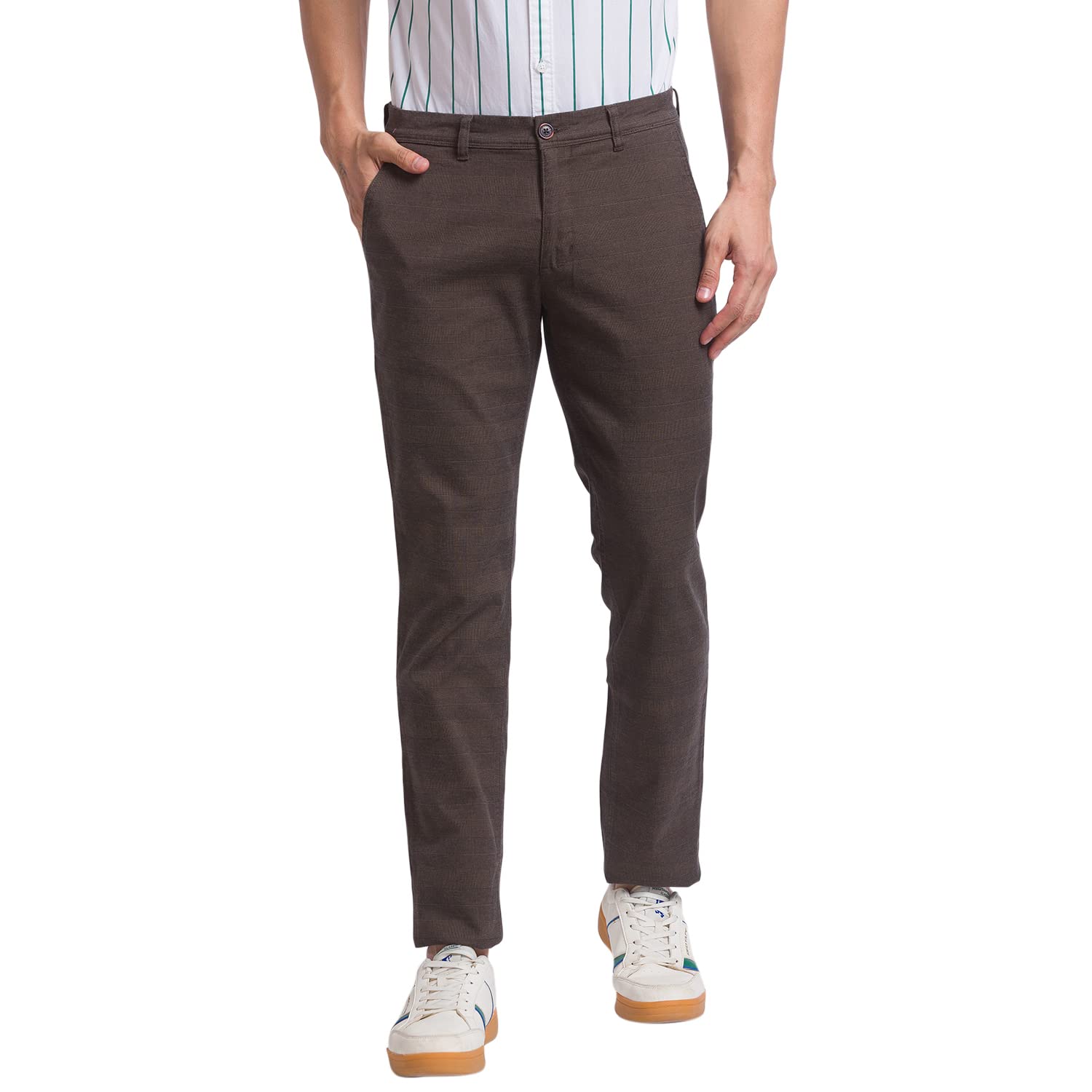 parx Men's Cotton Blend Yarn Dyed Pattern Low Rise Tapered Fit Flat Front Casual Trouser-picture-13