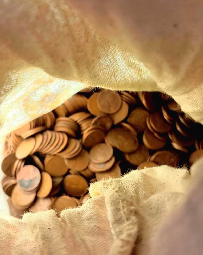 Fox Island Coins & Co. Wheat Pennies 1909-1958, 1 Pound Bag, Copper Brown, Un-Checked Collection with Steel Cents, Historical Coins