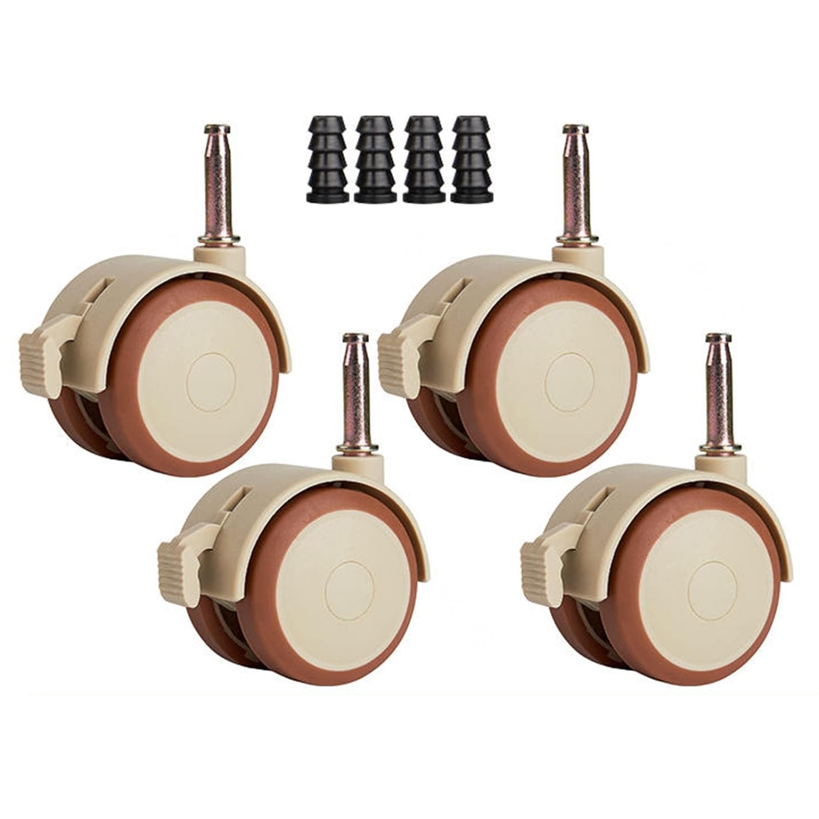 ZGUOUZANTYE 360° Swivel Stem Casters Wheels 2IN 50mm No Noise Rubber Shopping Cart Wheel Socket Grip Neck Fix With Brakes