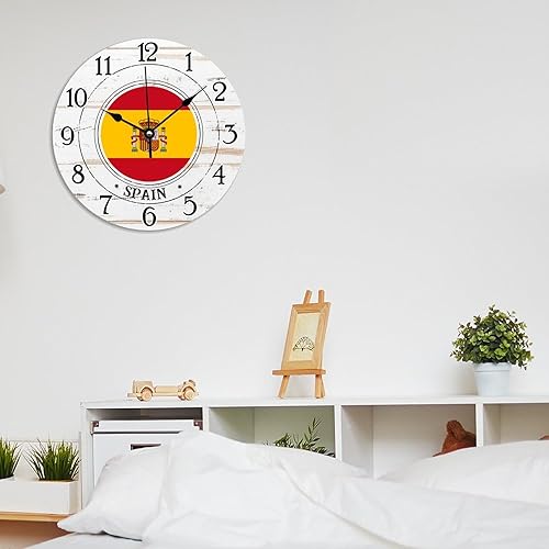 Miniatura 6 de Reloj de pared de PVC de España para decoración del hogar, 12 x 12 pulgadas, funciona con pilas, silencioso, bandera de España, decoración del