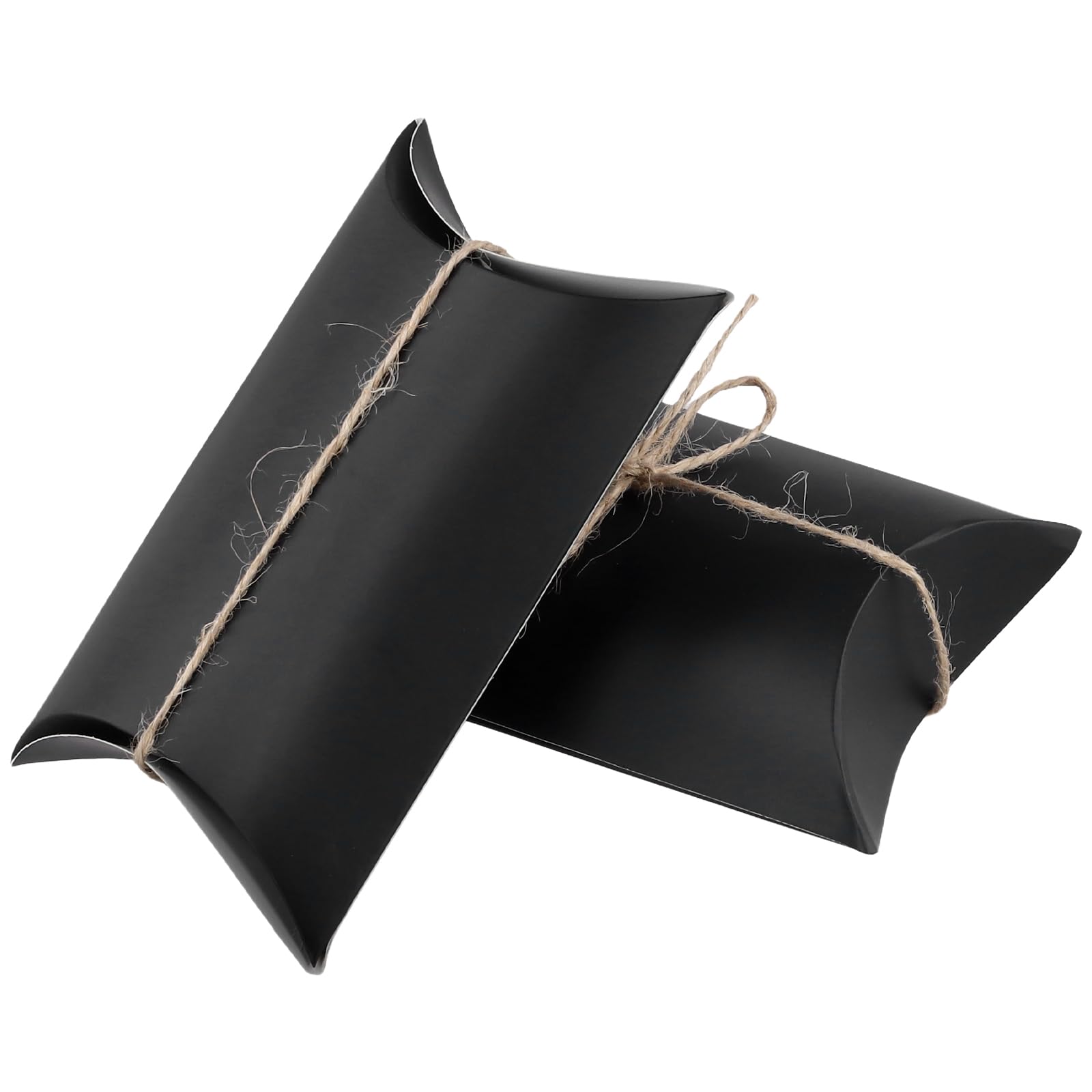 KEILEOHO 150 sztuk pudełek na poduszki, papier typu kraft, czarne, ze sznurkiem jutowym, 13 x 8,8 x 3,5 cm, małe poduszki, pudełka prezentowe na wesele, urodziny, festiwal, imprezę