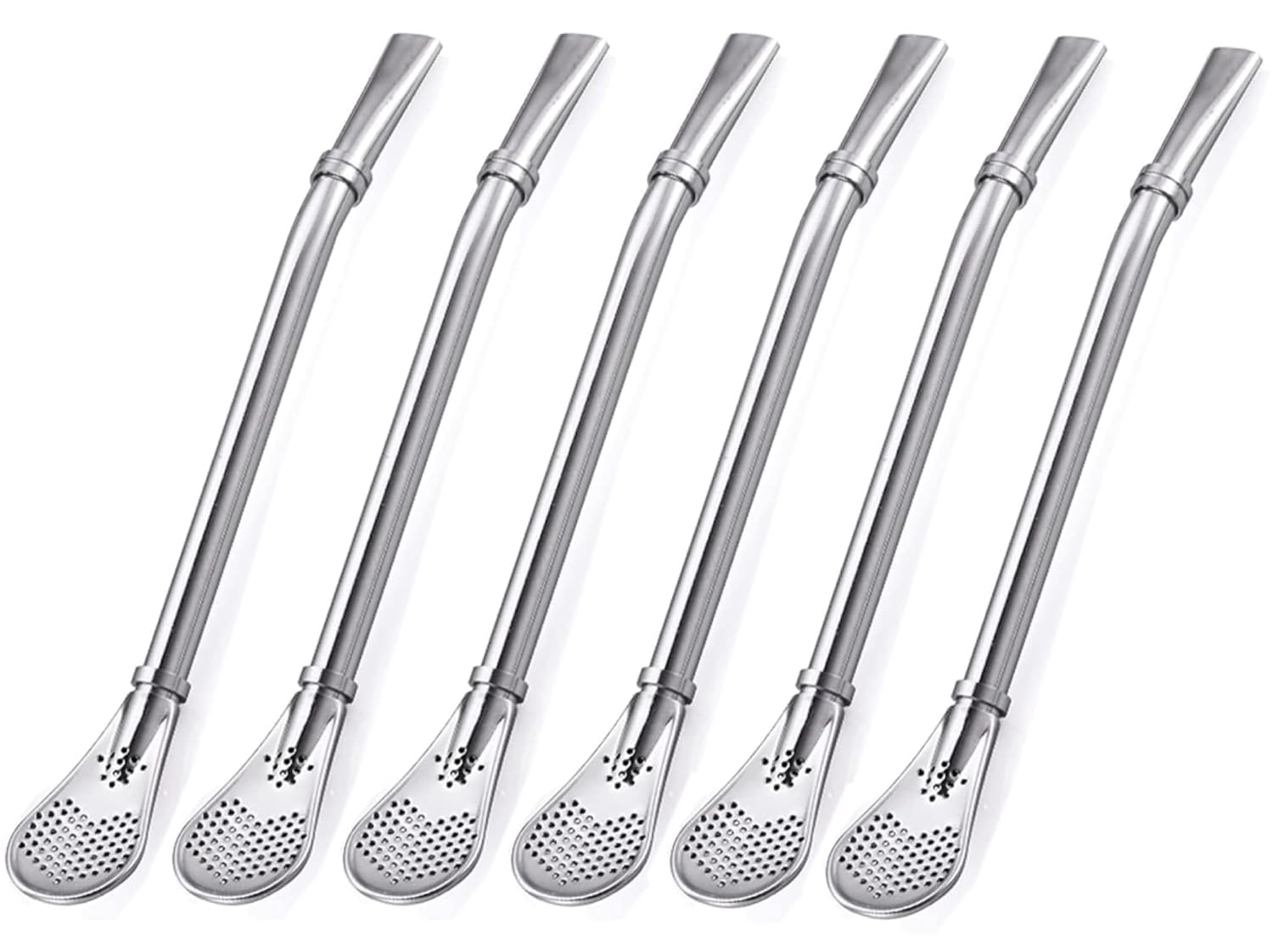 Stainless Steel Drinking Spoon Straw for Drinks, Tea Strainer, Teaspoon 2 in 1, Cold Resistant, Loose Tea, Coffee, Drinks, Barware Strainer Stirring Straws (Pack of 6)-image-4