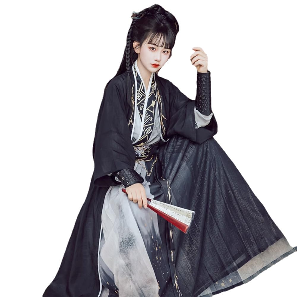 tradycyjnej chińskiej odzieży Ink Wash w stylu chińskim Hanfu dla mężczyzn, kobiet, fajny, wszechstronny, do codziennego użytku (XL, X-Large, Alpha) czarny(XX Large)