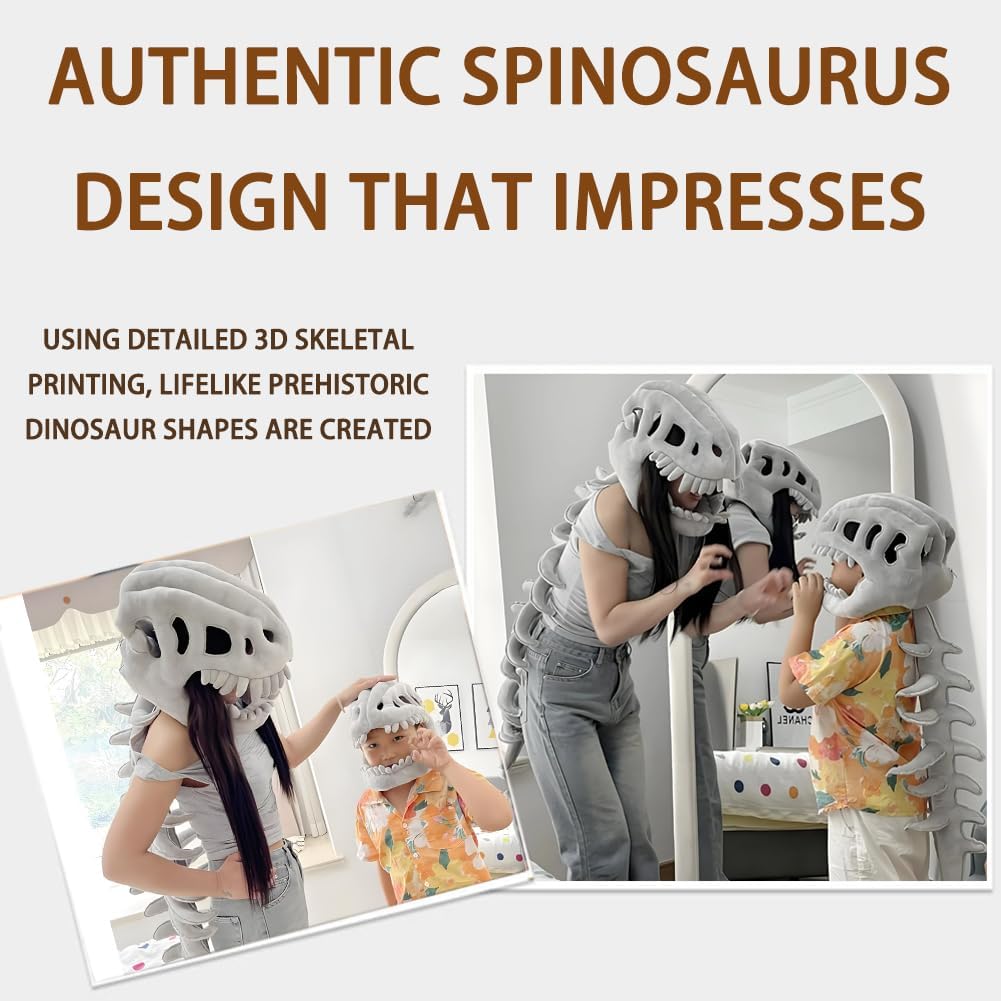 Audio/Silent Silly Dino Skeleton Plush with Dinosaur Roars, 30/45 in 4 Colors 3D Wearable Dino Skeleton Plushs, 2026 Spinosaurus Plush Dino Outfit with Spine Extension (Audible-D-45 in)