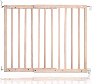 Safetots Top of The Stairs Screw Fitted Stair Gate, Natural Wooden, 63.5cm - 105.5cm, Wood Baby Gate, Screw Fit Safety Barrier, Stylish and Practical Safety Gate