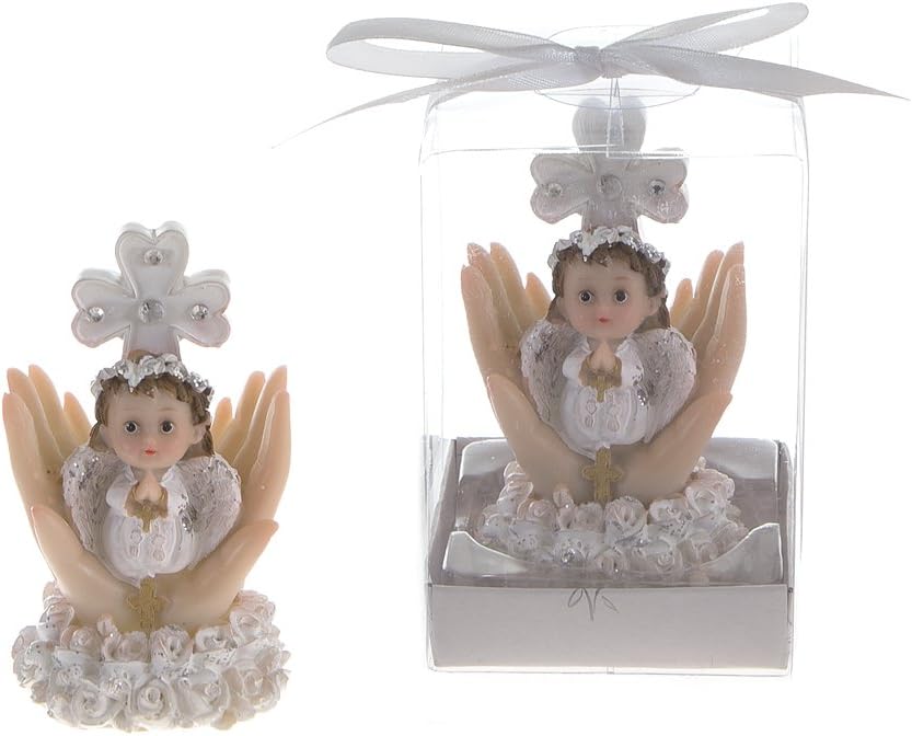 Lunaura Religious Keepsake - Set of 12 "Girl" Baby on Palm Wearing White Clothes Praying Favors