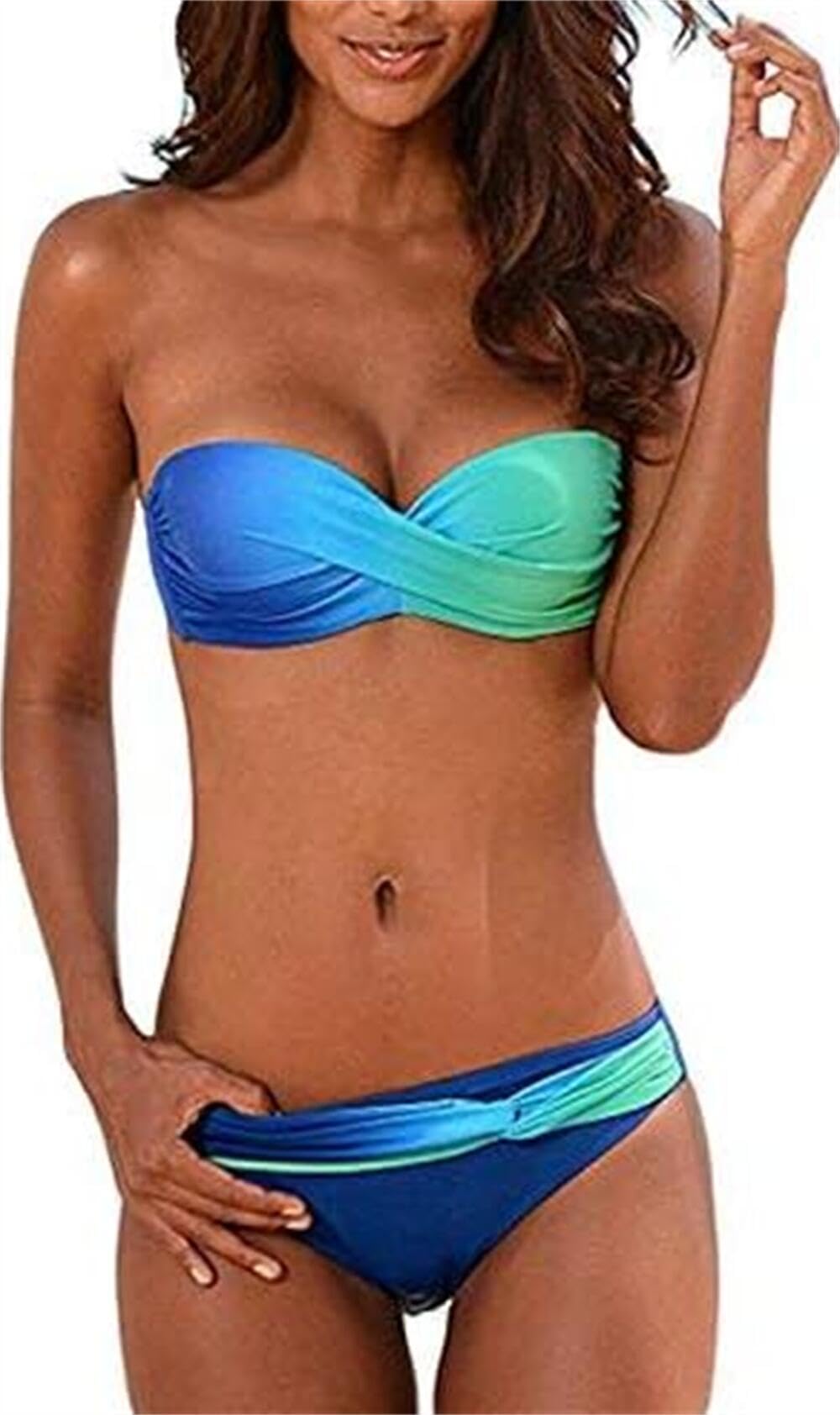 Womens Halterneck Strapless Bandeau Twist Push Up Tie Dye Bikini Set Swimsuit