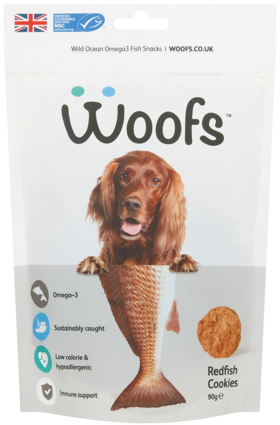 WOOFS MSC Redfish Cookies 90g - 100% Natural Fish Based Dry Dog & Cat Treats, Treats for Small, Medium, Large Dogs, Rich in Omega-3, Protein, Vit B12, Selenium, Turmeric (90 g X 1 Pack)