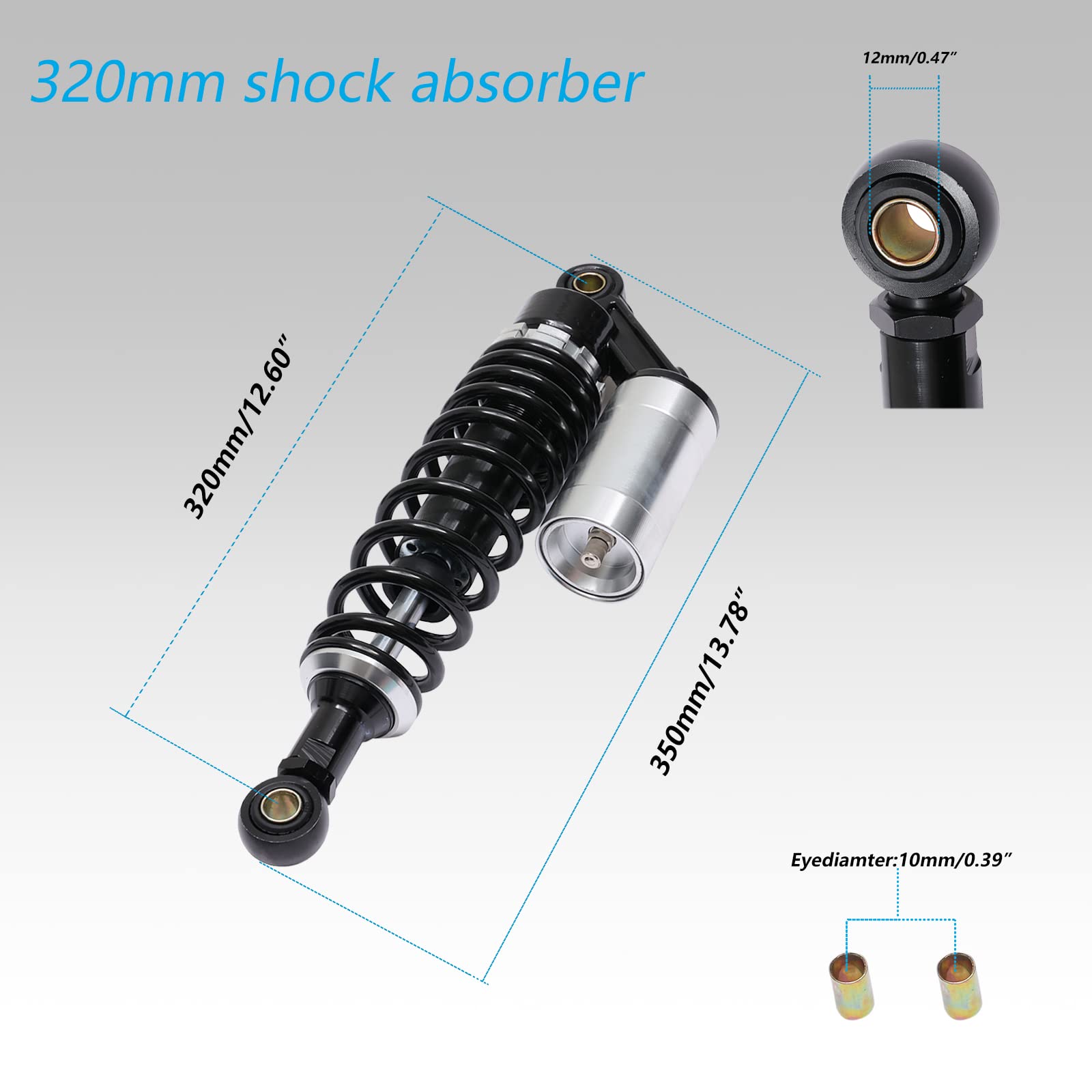 2 Amortiguadores Traseros Universales 350 Mm Para ATV, Dirt Bike Y Quad – Resorte De 8 Mm En Aleación De Metal, Distancia Entre Ejes 350 Mm, Fácil Instalación