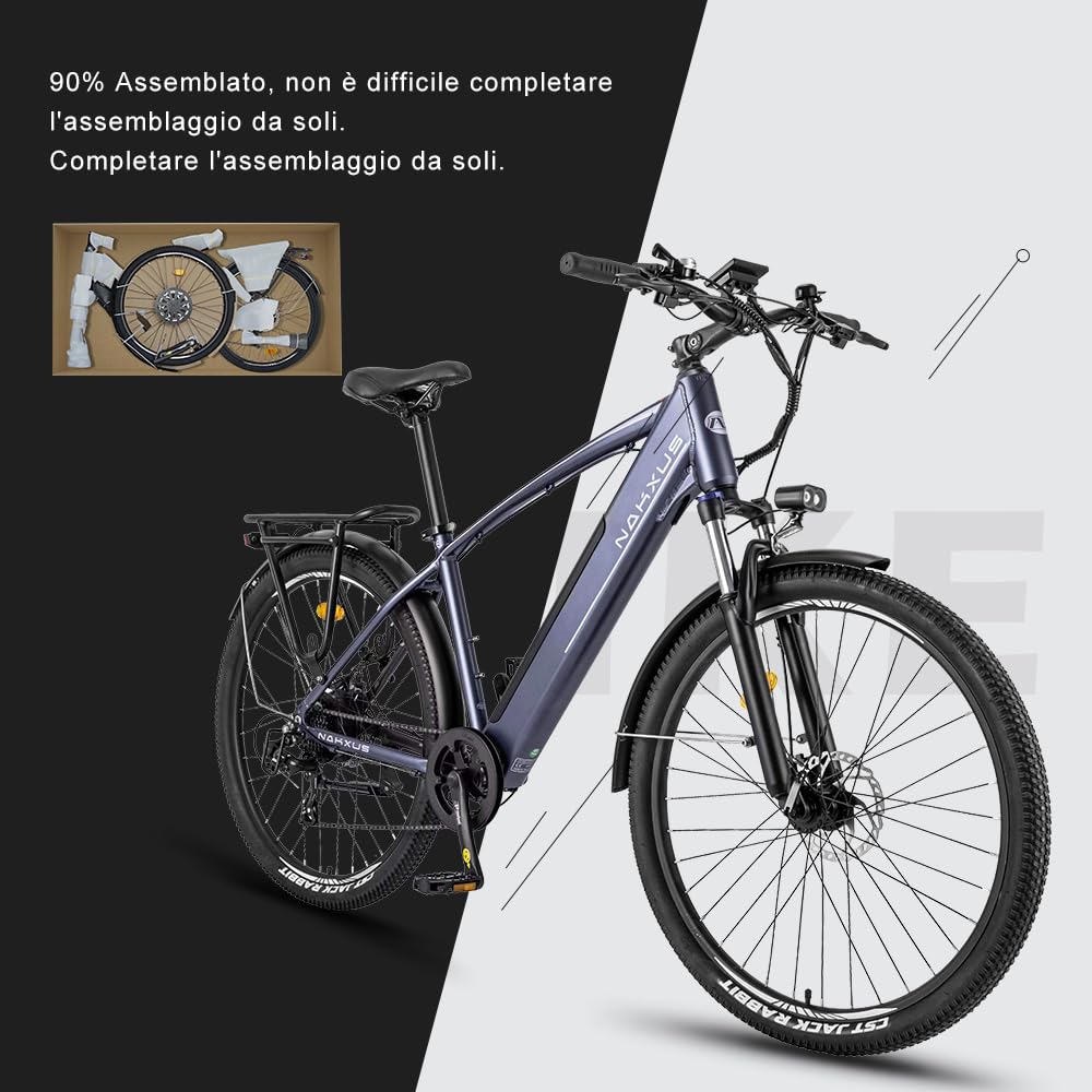 Bicicletta elettrica 27M204, 27,5", bicicletta elettrica da trekking, con batteria al litio da 36 V, 13 Ah, per una lunga portata fino a 100 KM, motore da 250 W, bici pieghevole conforme all'UE