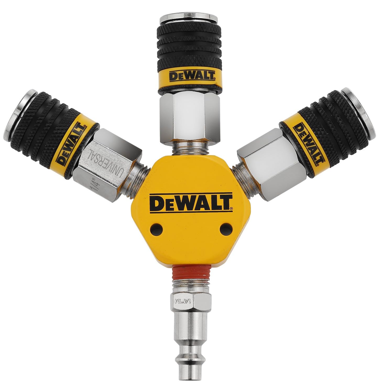 DEWALT 3-Way Air Manifold with Plug and 3 piece Universal Coupler Kit: 300 Max PSI, 40 SCFM Airflow, Pre-Assembled Air Splitter