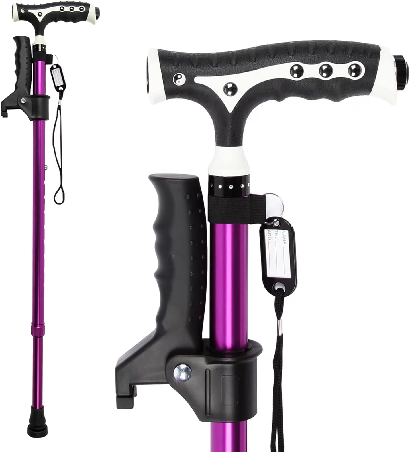 YayayoHold 440 Lbs Walking Cane for Men & Women Aluminum Alloy Lightweight Height Adjustable Walking Stick Heavy Duty Foldbale Free Standing Cane with LED for Seniors Adults