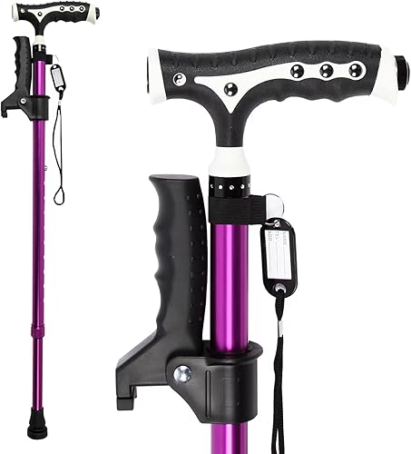 Miniatura 9 de Bastón para caminar de 440 libras para hombres y mujeres aleación de aluminio ligero altura ajustable bastón plegable de pie con LED para personas