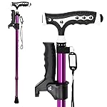 Hold 440 Lbs Walking Cane for Men & Women Aluminum Alloy Lightweight Height Adjustable Walking Stick Heavy Duty Foldbale Free Standing Cane with LED for Seniors Adults Black