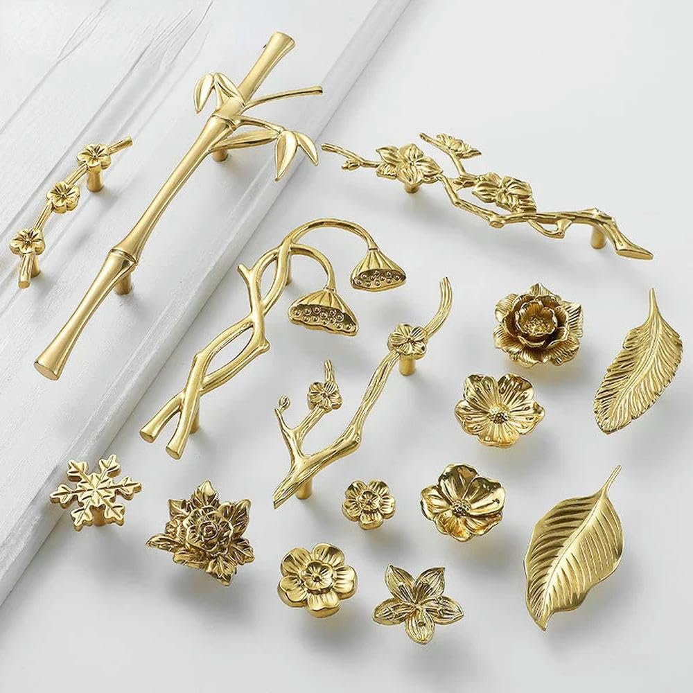 Lot de 6 poignées de décoration pour Meubles en Laiton en Forme de Feuille et de Fleur