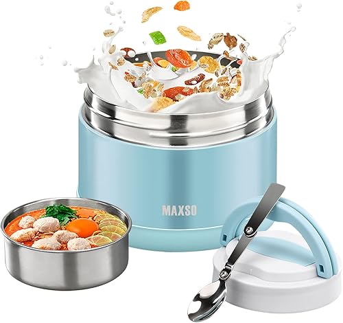 MAXSO Termo de sopa para comida caliente, tarro de comida caliente aislado al vacío de 24 onzas con cuchara plegable, recipientes de almuerzo para