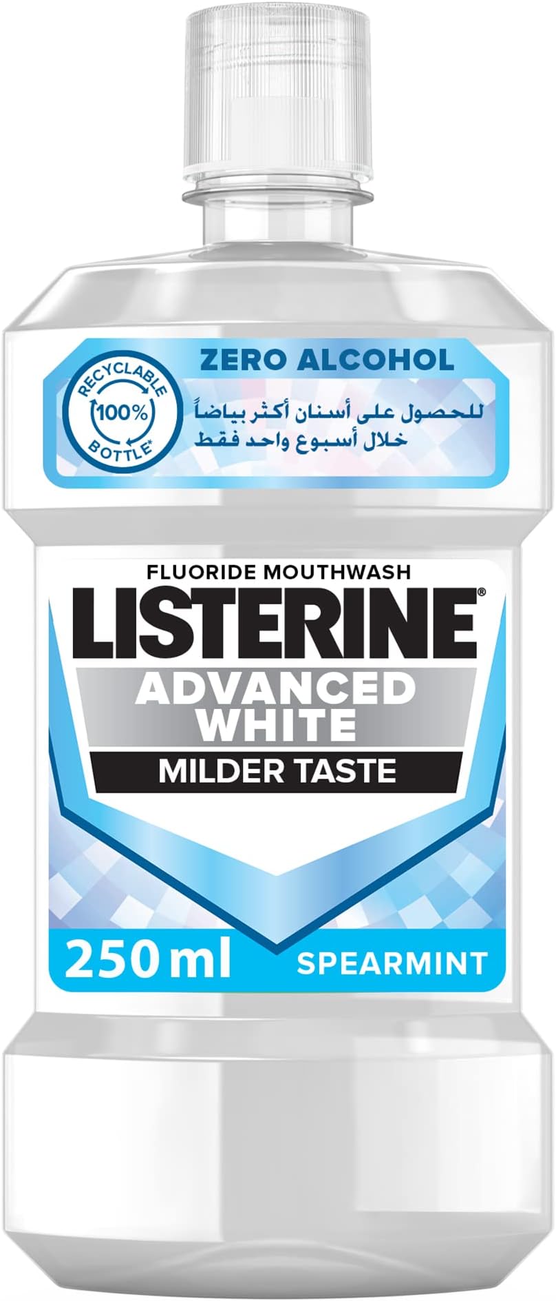 Advanced White Mouthwash, Removes Tough Coffee and Tea Stains, Milder Taste, Spearmint Flavour for Fresh and Clean Breath, 250ml