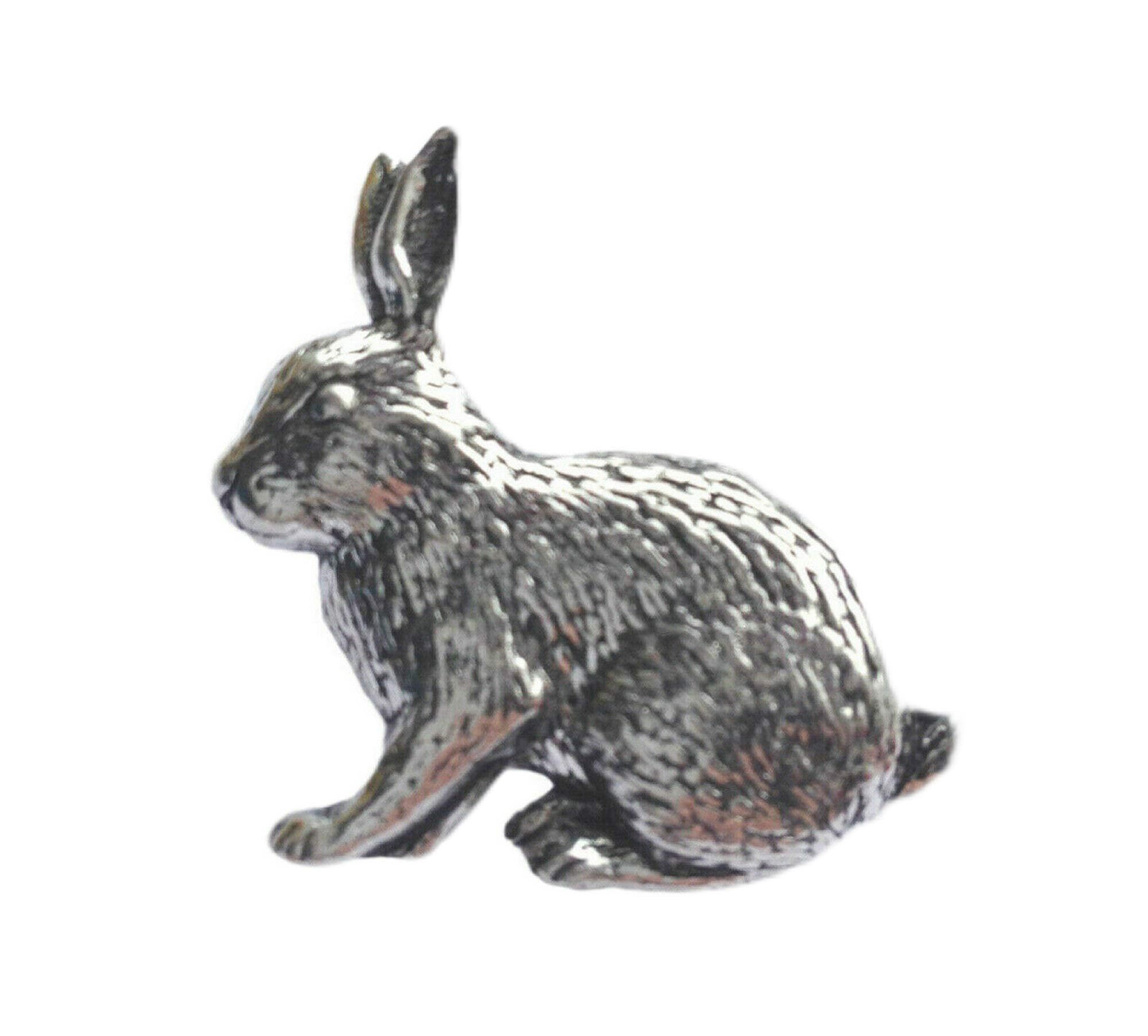 RABBIT BUNNY HARE LEVERET - Badge Hand Made From Solid Pewter In The UK