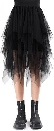 Tulle Skirt for Women - Elasticated Waist Midi Skirt with Irregular Net Mesh for Daily, Prom, Party