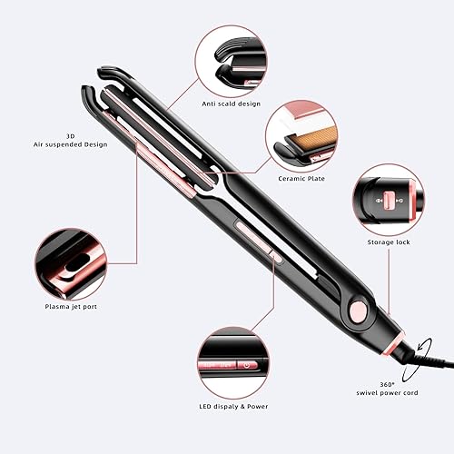 Miniatura 7 de RUCHA Plancha de pelo suspendida por aire, calentamiento rápido de 30 segundos y tecnología iónica de plasma, plancha plana de cerámica de 1 pulgada
