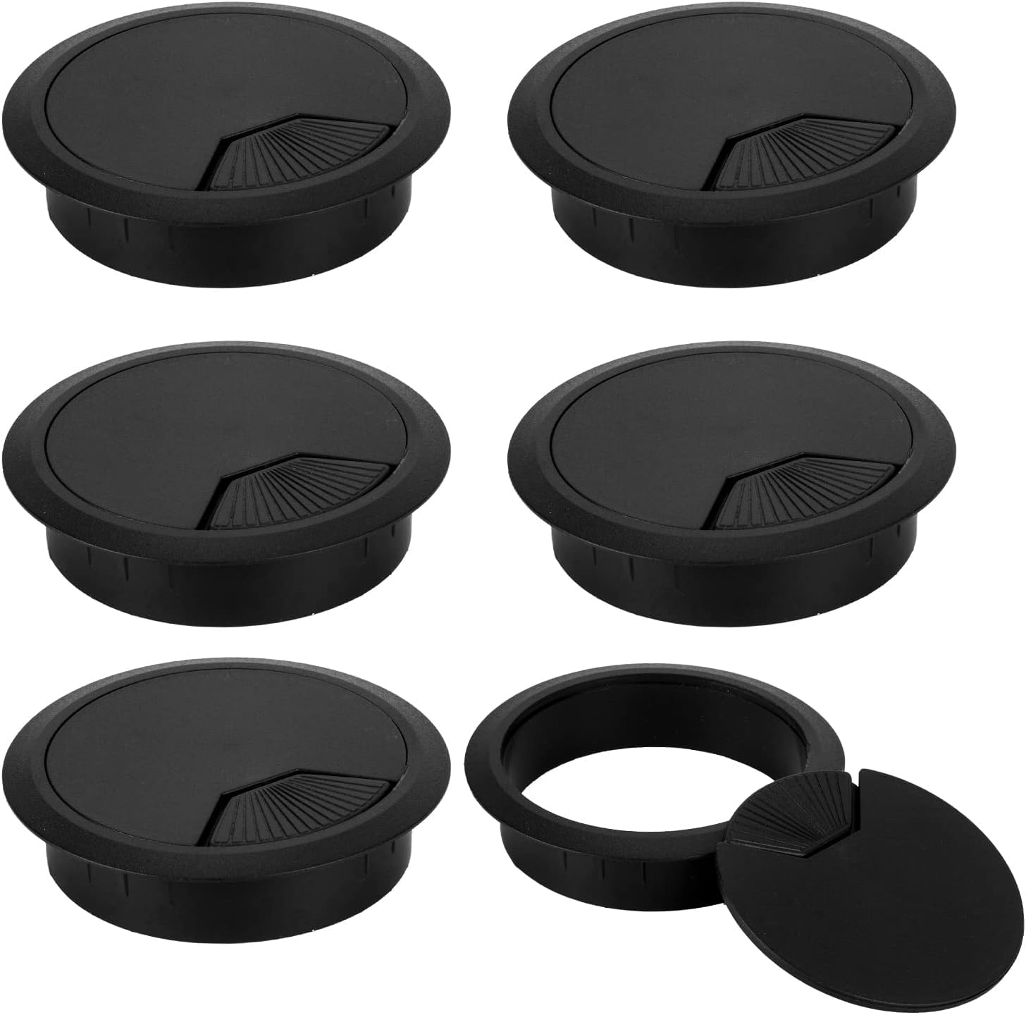 Stormshopping Black 8 Pack 60Mm Plastic Desk Cable Grommets, Wire Organizer Caps, Round Pc Computer Port Cable Hole Cover Plug Bushings, Perfect For Hide Data Cords In Office Desk, Tv Stands, Tabletops And More