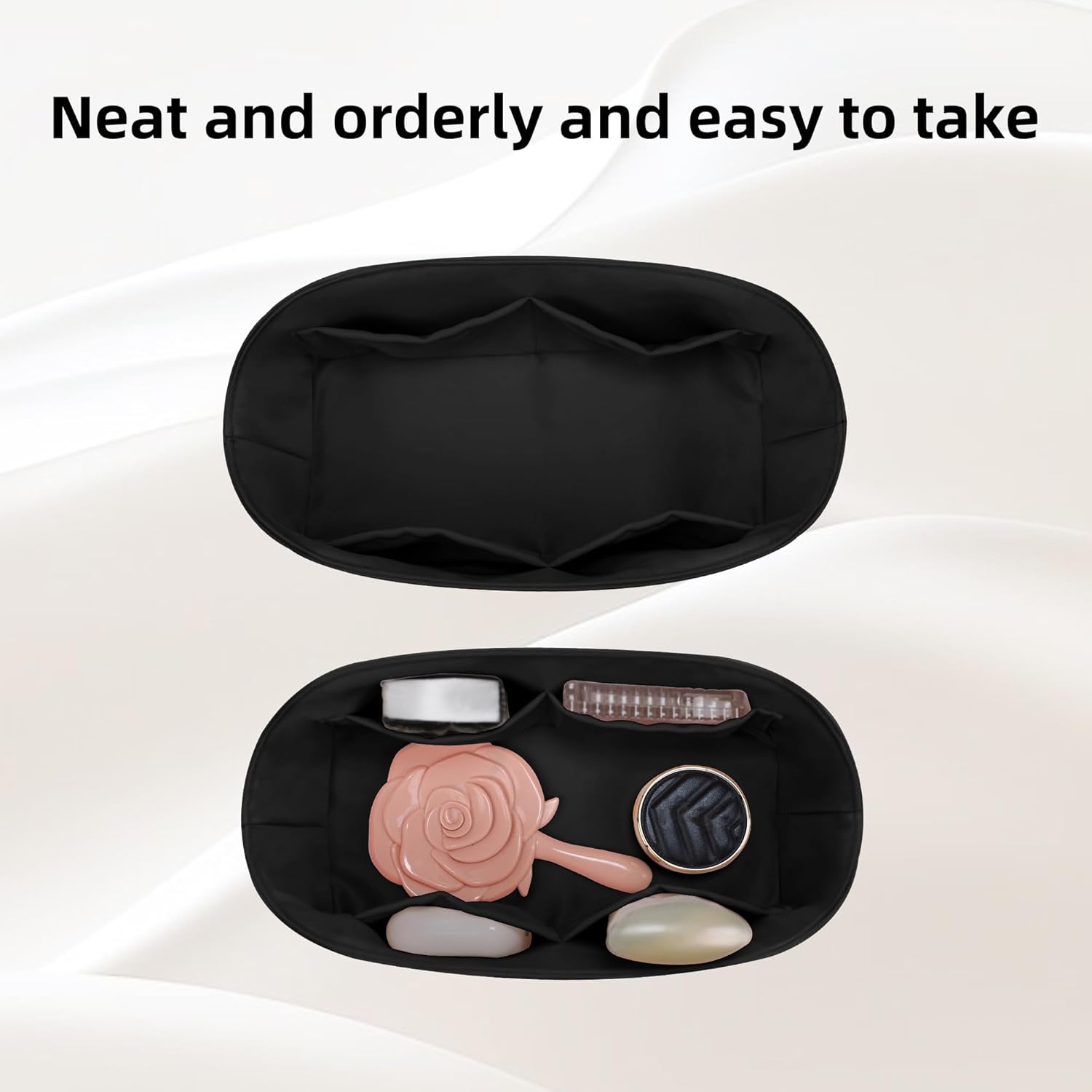 DGAZ Silk Purse Organizer Insert Fits Dior Toujours Bags，Silky Smooth Bag Organizer，Luxury Handbag & Tote Shaper(Black,Toujours M)