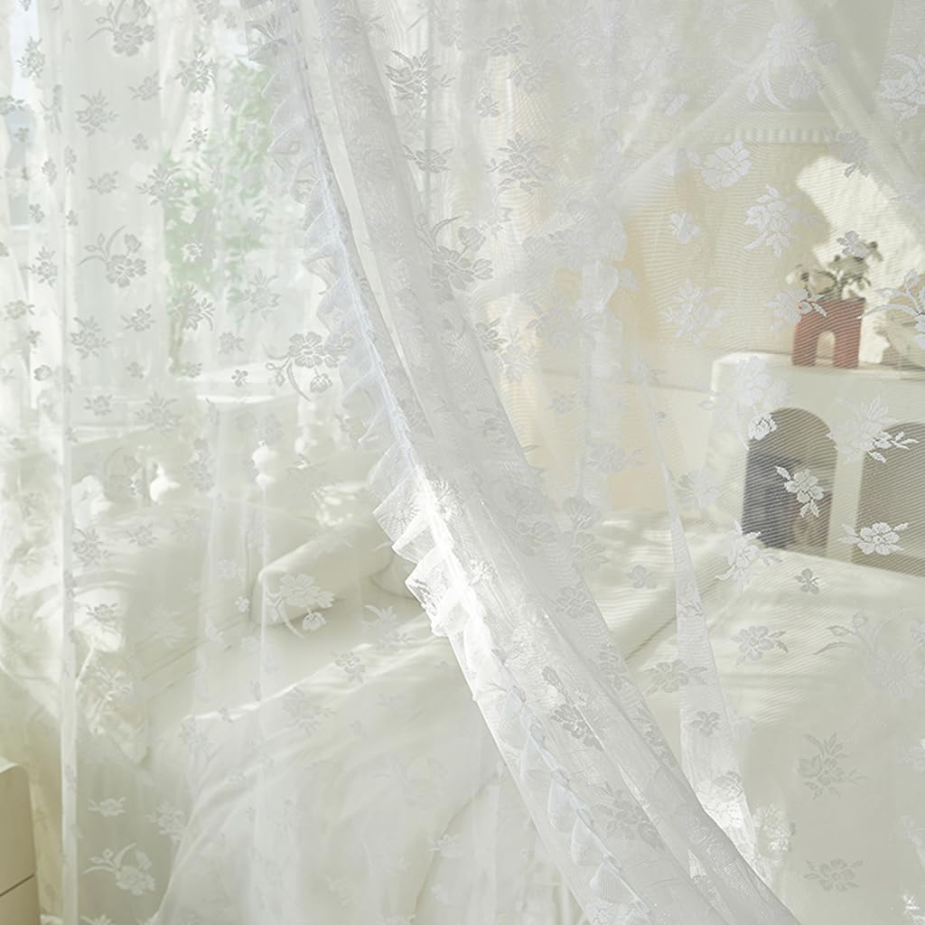 Elegant White Lace Princess 4-Poster Bed Canopy Romantic Pole-Design-Mosquito Net For Wedding Bridal Bedroom Decor, Kids Room Bed Curtain For Women Adults (White-2, 59"W x 78"L (Pack of 1))
