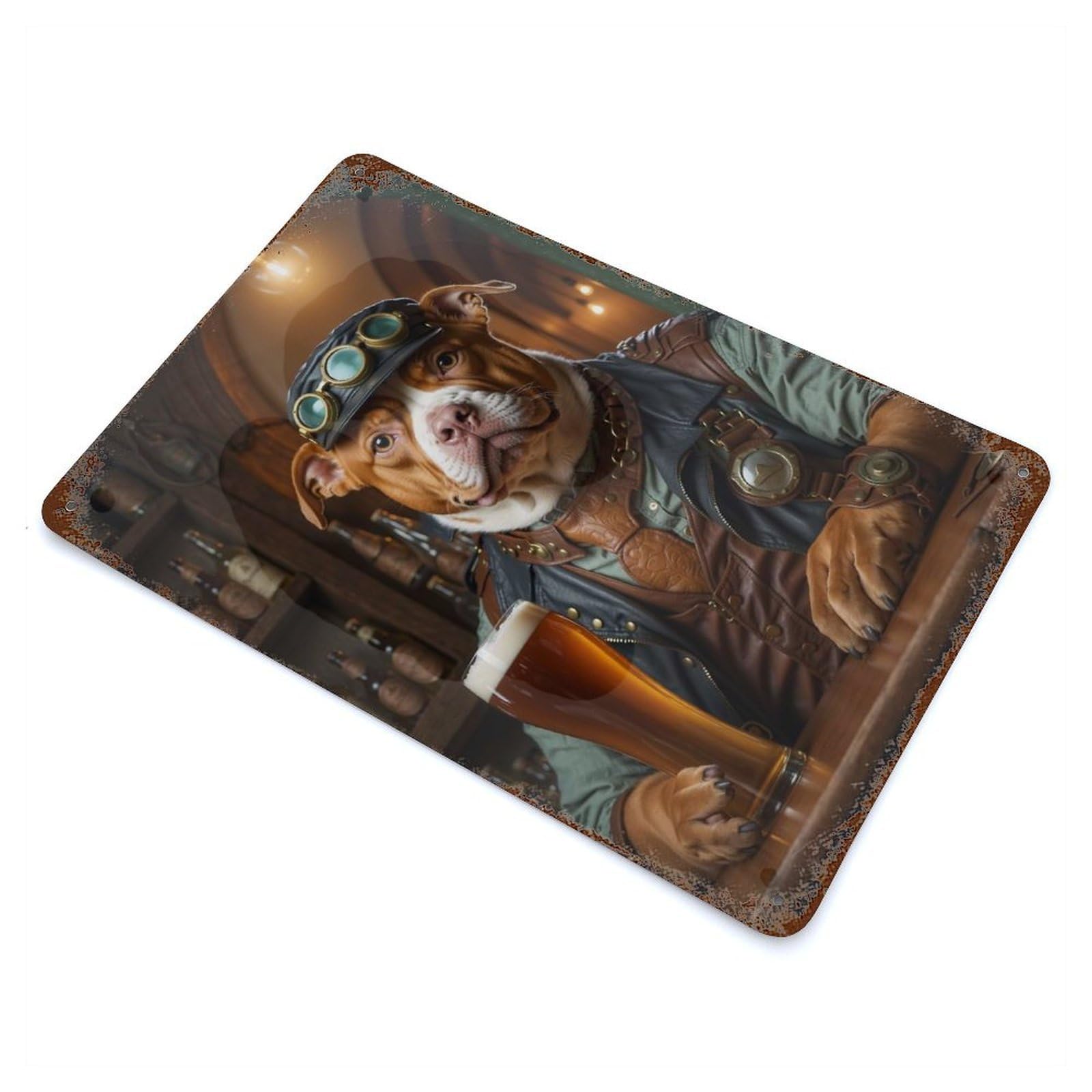 Steampunk Beer Pitbull 1 11.8"x7.9" Retro Metal Sign, Industrial Home Decor for Basement, Hobby Room And Garage Decor