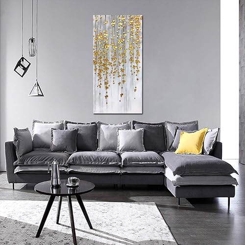 Miniatura 4 de Yotree Pinturas, 24x48 Pulgadas De Pintura Al Óleo De La Mano De Pintura De Plata De Oro Flores Pinturas 3D Pintado A Mano Sobre Lienzo Abstracto