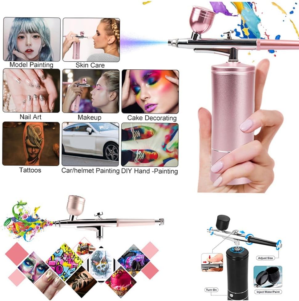 Rechargeable Cordless Airbrush Compressor With 0.4mm Nozzle For Barber, Nail Art, Makeup, Model Painting