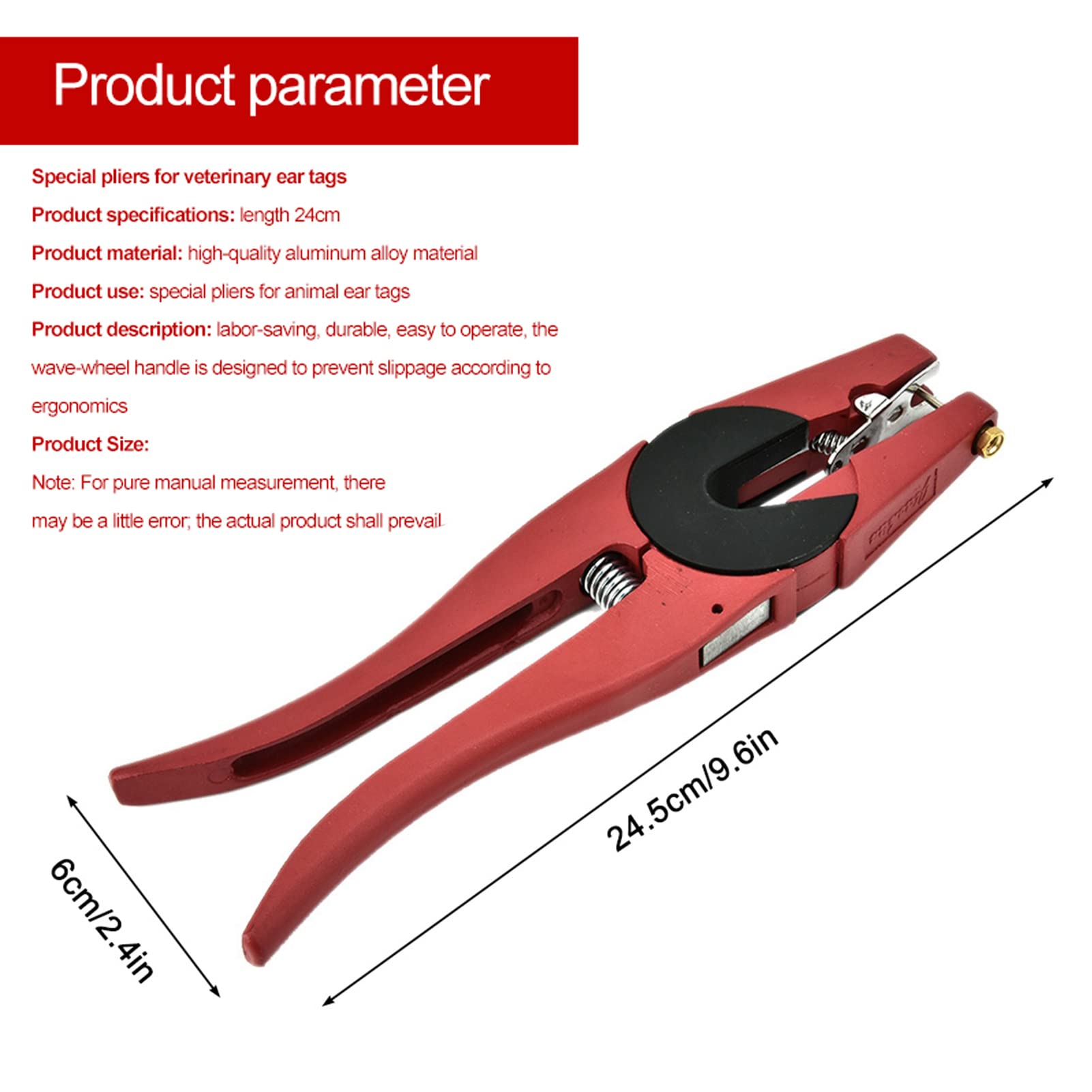 Pinza Resistente per Etichette Auricolari, Impugnatura Ergonomica, con Clip a Molla e Perno di Ricambio, per Bovini e Suini