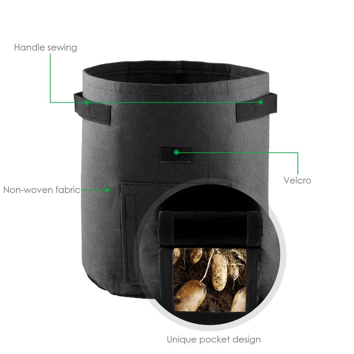 Lot De 3 Sacs De Culture De Légumes Avec Rabat Et Poignées, Sac De Plantation De Pommes De Terre, Sac De Plantation De Pommes De Terre, En Tissu Non Tissé, Sacs De