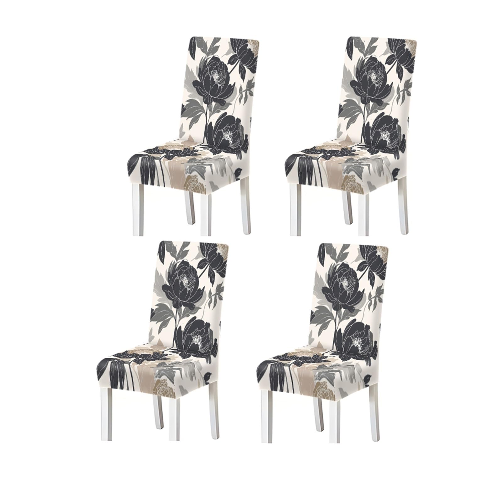 BOSUYBN White Black Peony Floral Print Dining Chair Covers, Stretch Slipcovers For Home Kitchen Dining Room Party, 2/4/6PCS Furniture Protectors for Home Dining Room(4PCSChair cover)
