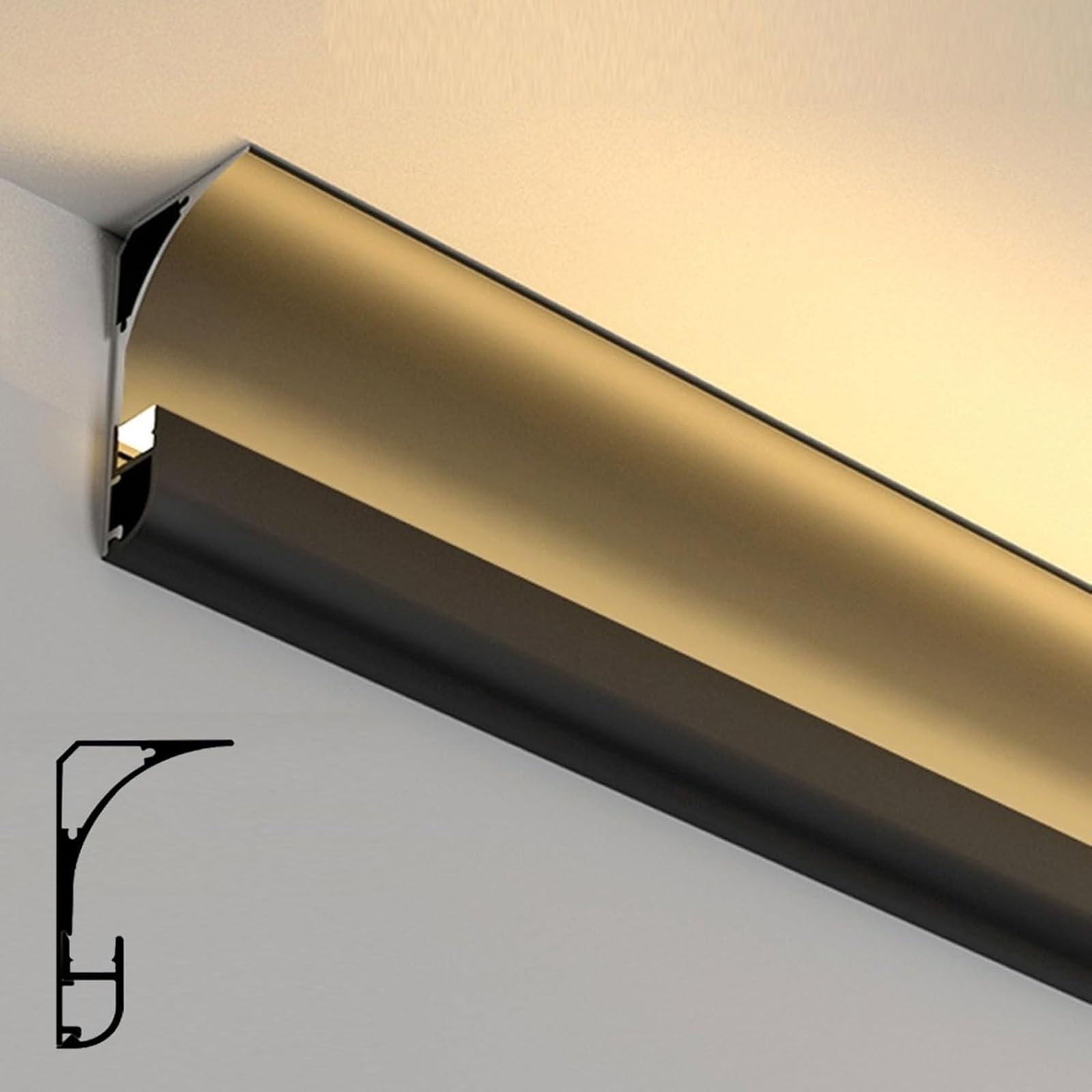 LED-Aluminium-Kanäle mit indirekter Beleuchtung, Aluminiumprofile für LED-Lichtleitungen (ohne LED-Streifen) für LED-Streifen (Schwarz, 4 m/13,1 ft)