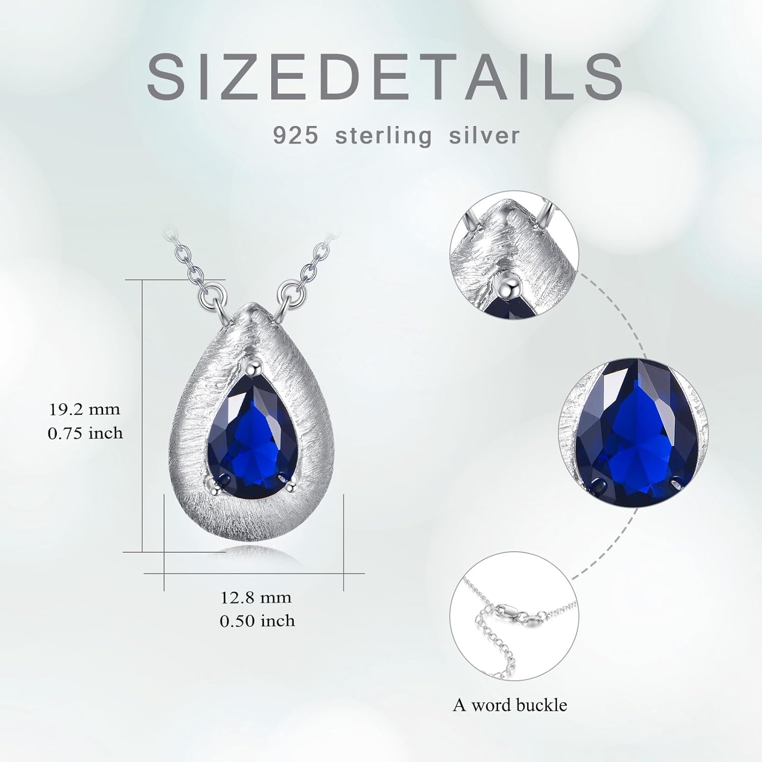 925 Sterling Silver Blue Sapphire Necklace - Teardrop September Birthstone Pendant For Birthday Anniversary Valentines Day Gift For Women Wife Girlfriend Her - Image 3