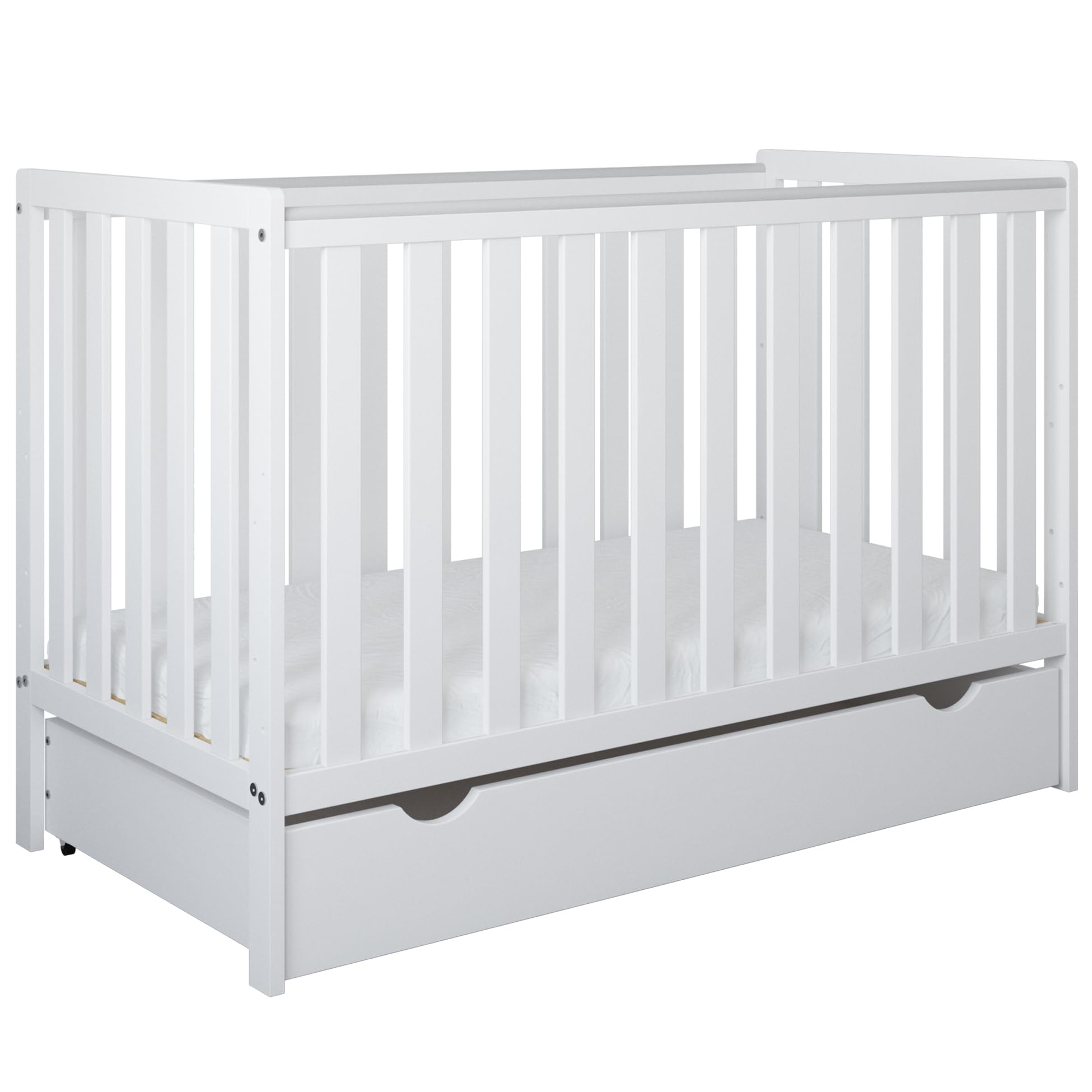 zee Bambi Cuna Bebé 120x60 cm Blanco Set con Cajón Y Barrera + Cómoda Cambiador Mueble Habitación Bebé Convertible En Cama Junior Cuna De Madera Resistente