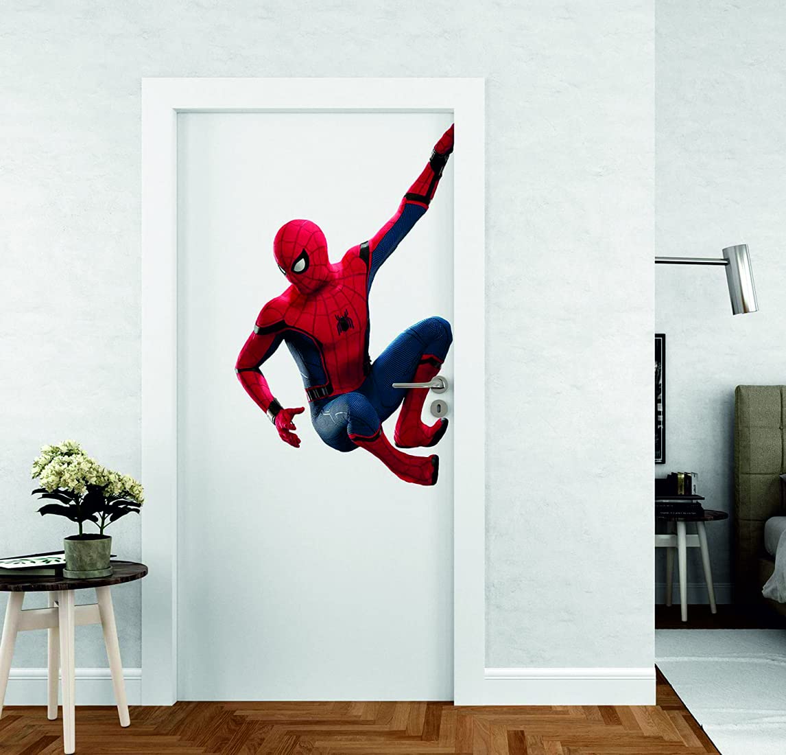 Decals Creation Door Wall Sticker (Multicolor, Size - 66 Cm X 41 Cm) Flying Spiderman Side Door Wall Stickers for Living Room, Office Wall Sticker